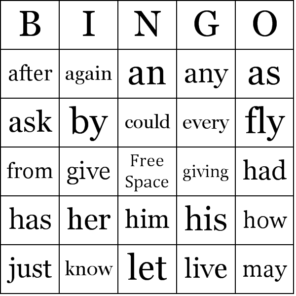 free printable sight word bingo